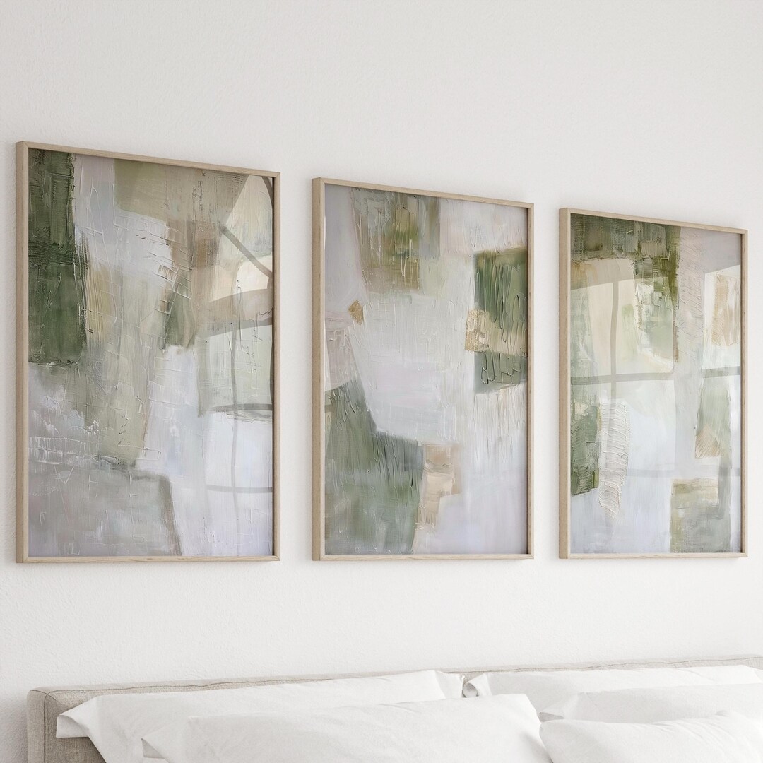 Abstract Green Art Print Set of 3 | Acrylic Painting | Modern ...