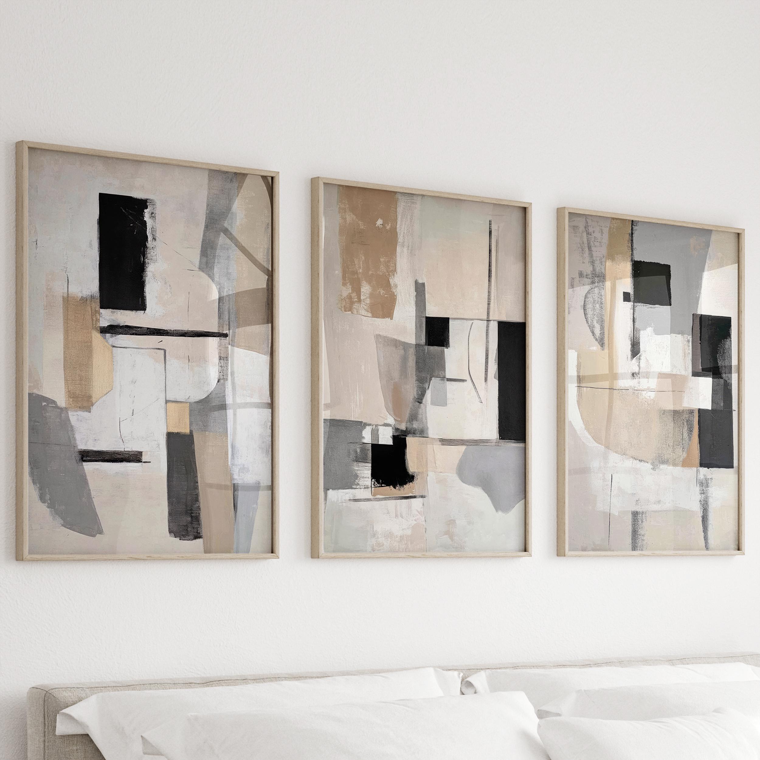 Abstract Black and Beige Art Print Set of 3 | Acrylic Painting | Modern ...