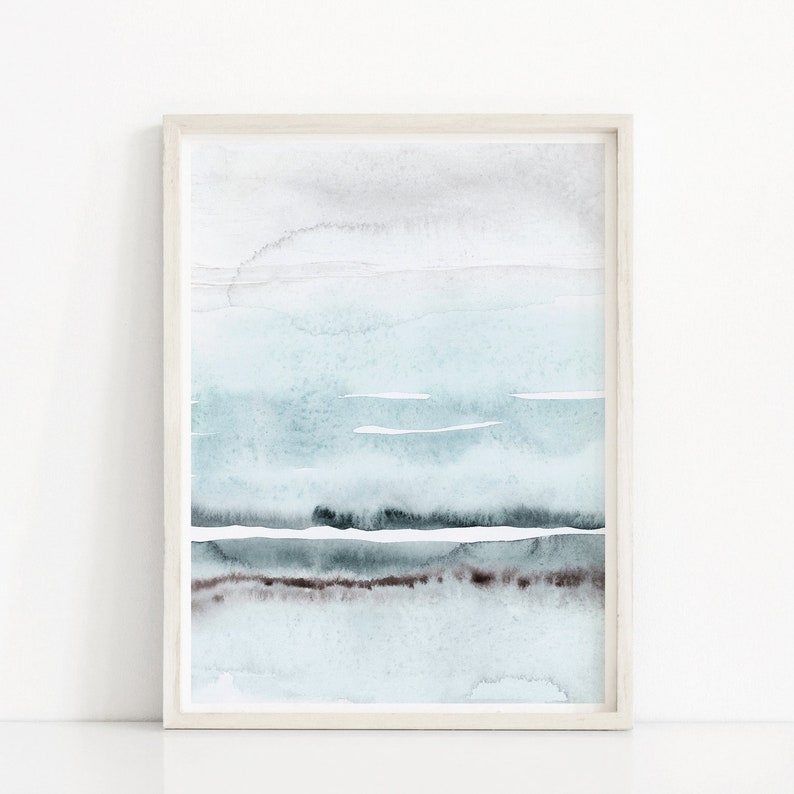 Blue and Grey Painting Abstract Watercolor Print Printable Etsy