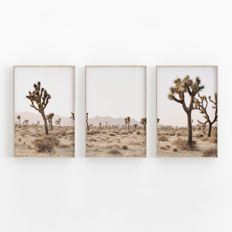 Joshua Tree Desert Print Set of 3, Cactus Landscape Print, INSTANT DOWNLOAD, Modern Minimalist Poster, Printable Wall Decor image 1