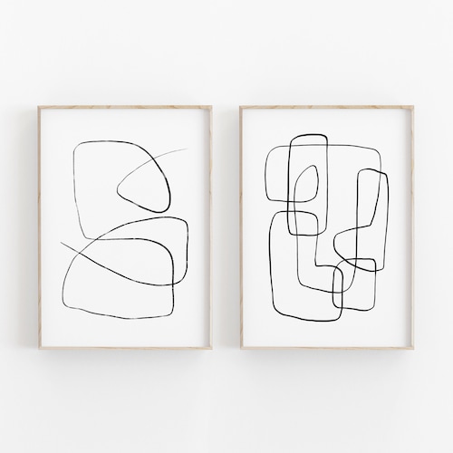 Abstract Art Set of 2 Line Drawing Abstract Print Printable Etsy