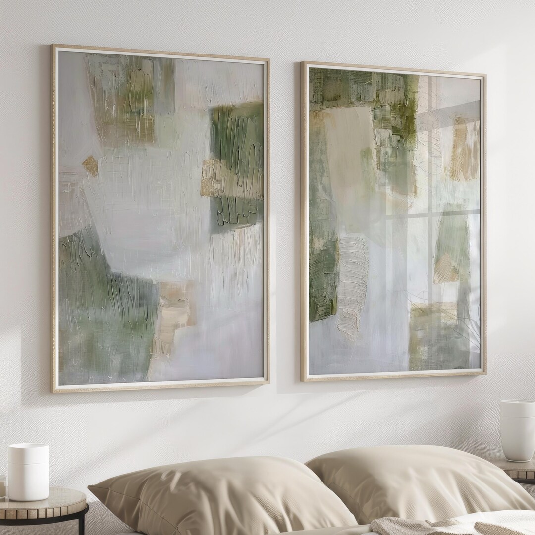 Abstract Sage Green Art Print Set of 2 | Acrylic Painting | Modern ...