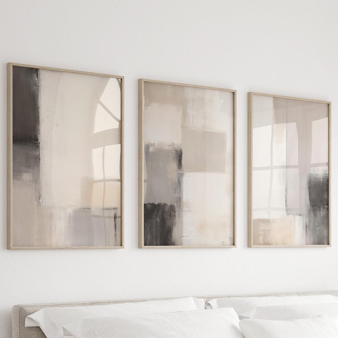 Abstract Beige Art Print Set of 3 | Acrylic Painting | Modern ...