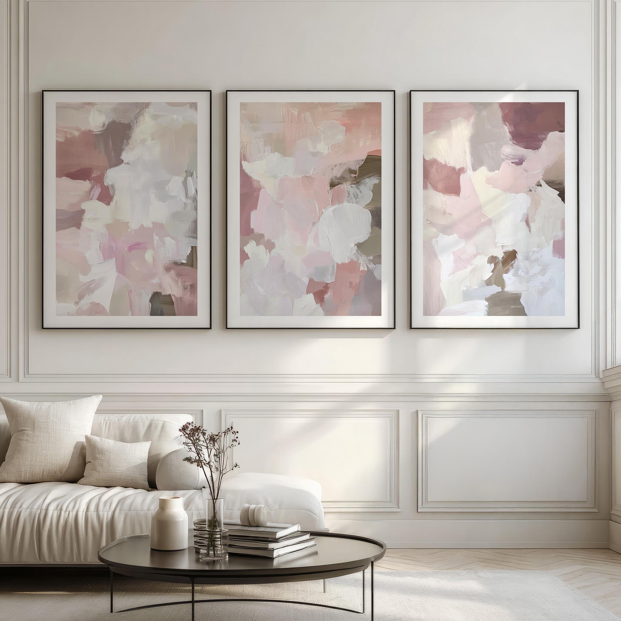 Abstract Pink Art Print Set of 3 | Acrylic Painting | Modern Minimalist ...