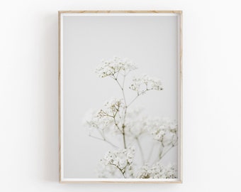 Botanical Print, White Art, Farmhouse Art, Modern Minimalist Poster, Printable Wall Decor