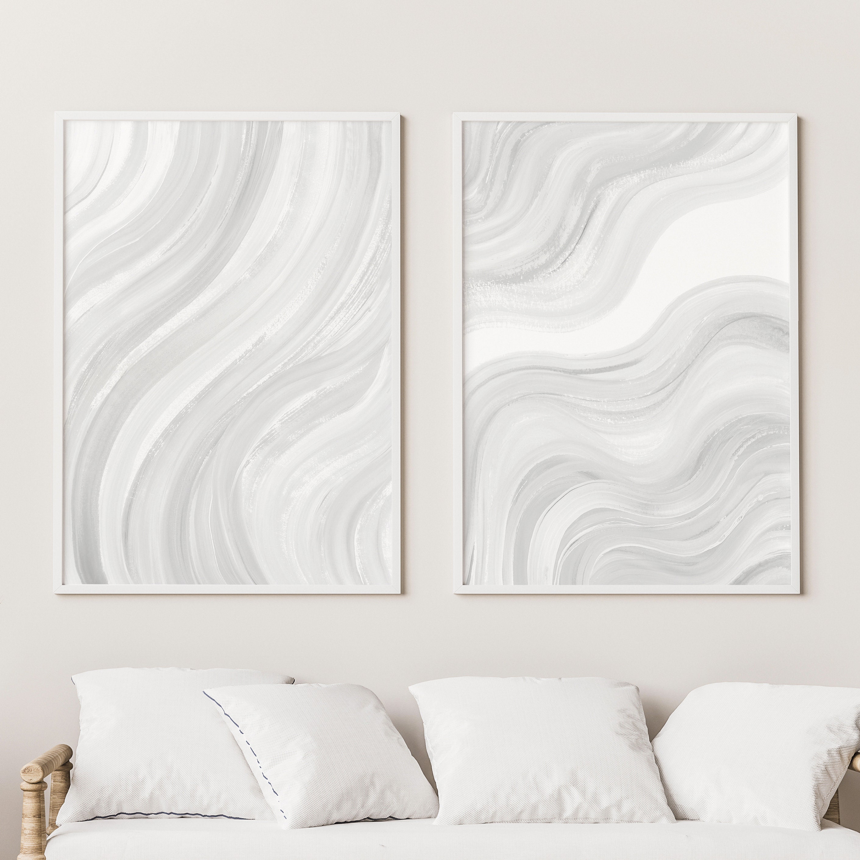 Light Grey Painting Set of 2 Abstract Watercolor Print Etsy