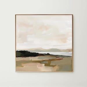 Impresión artística de paisaje abstracto / Pintura acrílica cuadrada / Póster minimalista moderno / Decoración de pared en lienzo estirado