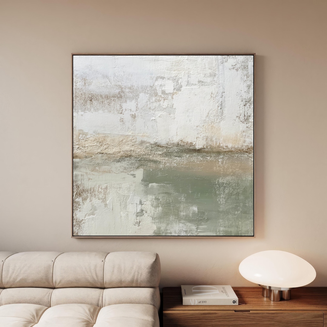 Neutral Sage Green Abstract Art Print | Square Acrylic Painting ...