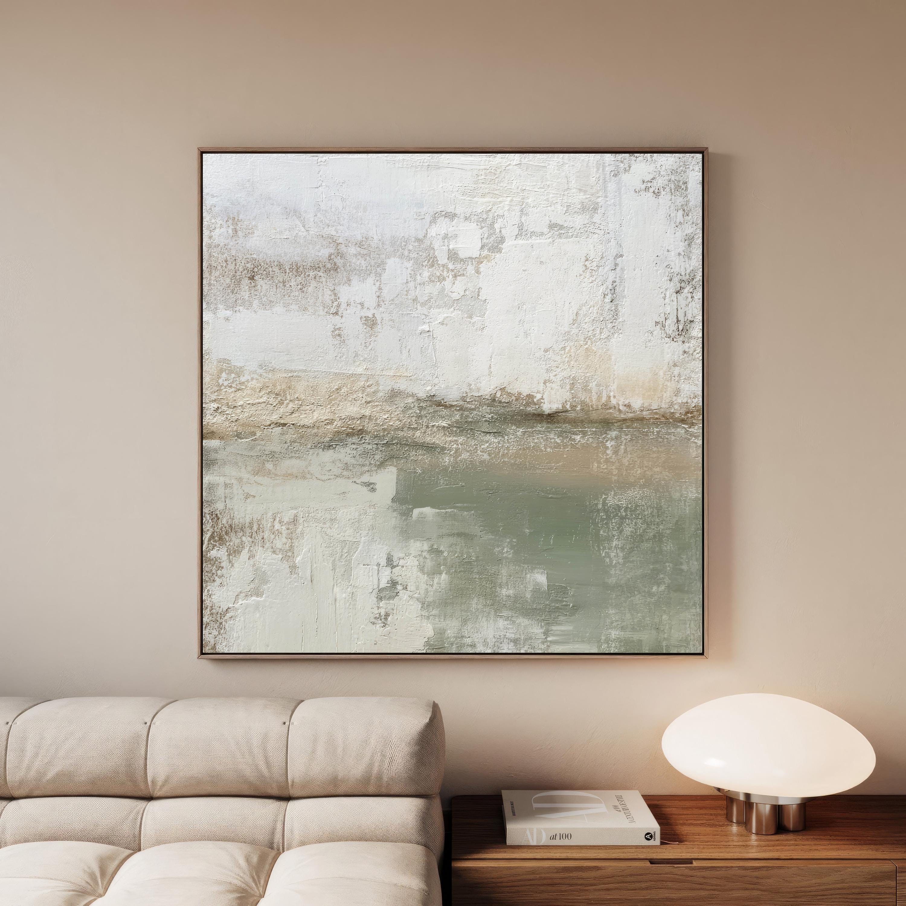 Neutral Sage Green Abstract Art Print | Square Acrylic Painting ...