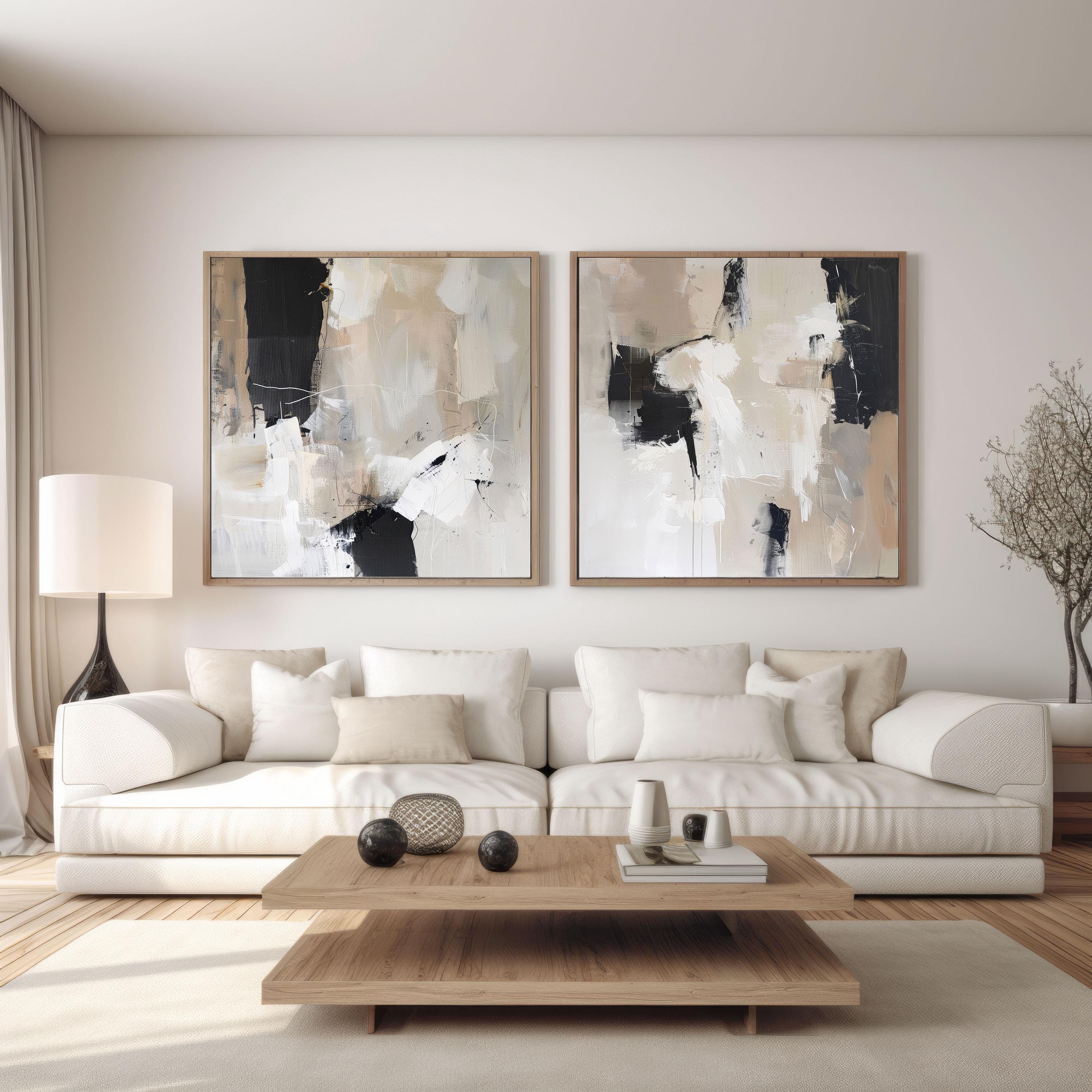 Abstract Beige and Black Art Print Set of 2 | Square Contemporary Style ...