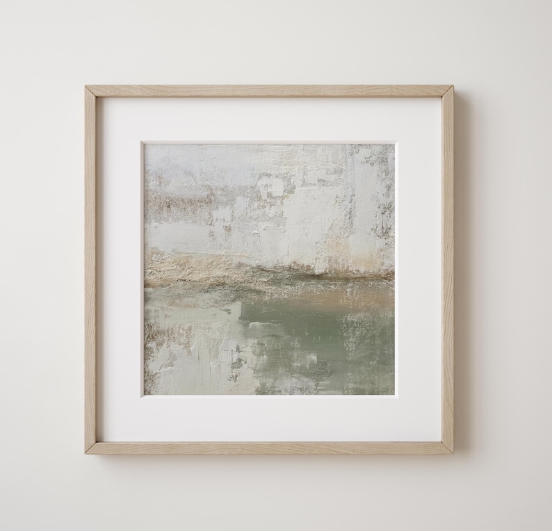 Neutral Sage Green Abstract Art Print | Square Acrylic Painting ...