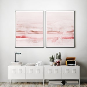 Blush Pink Painting Set of 2, Abstract Watercolor Print, Printable Art, INSTANT DOWNLOAD, Modern Minimalist Poster, Printable Wall Decor image 2