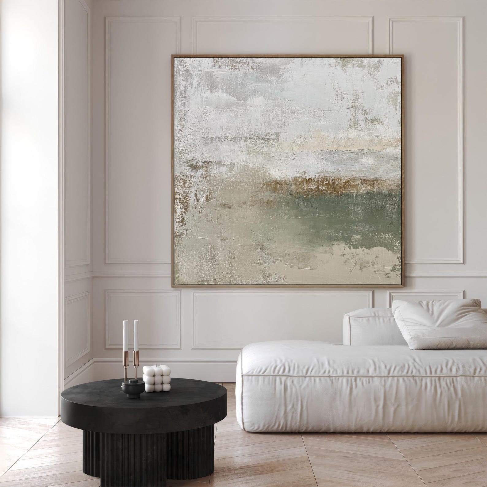 Neutral Sage Green Abstract Art Print | Square Acrylic Painting ...