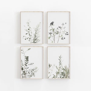 Botanical Print Set of 4, Green Plants Wall Art, PRINTABLE Art, Photography, Printable Wall Decor, Poster