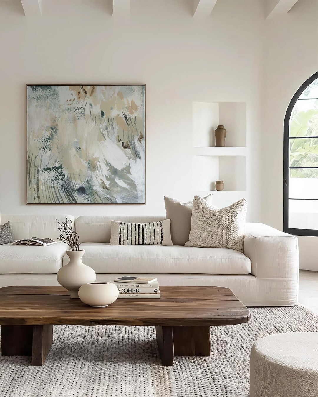 Neutral Sage Green Abstract Art Print | Square Acrylic Painting ...