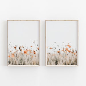 Poppies Print Set de 2, Impression botanique, Art imprimable, TÉLÉCHARGEMENT INSTANTANÉ, Affiche minimaliste moderne, Décor mural imprimable image 1