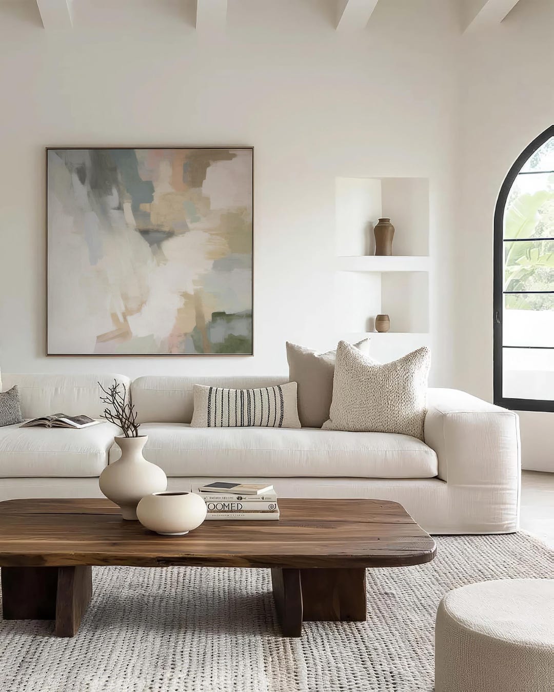 Neutral Beige Mint Green Abstract Art Print | Square Acrylic Painting ...