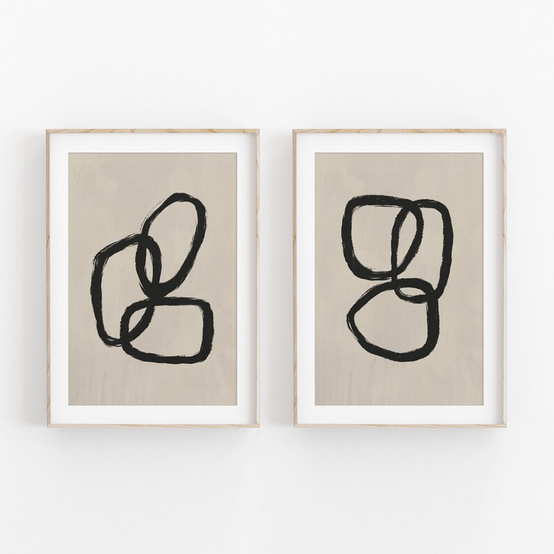 Abstract Art Set of 2 Line Drawing Abstract Print Printable | Etsy