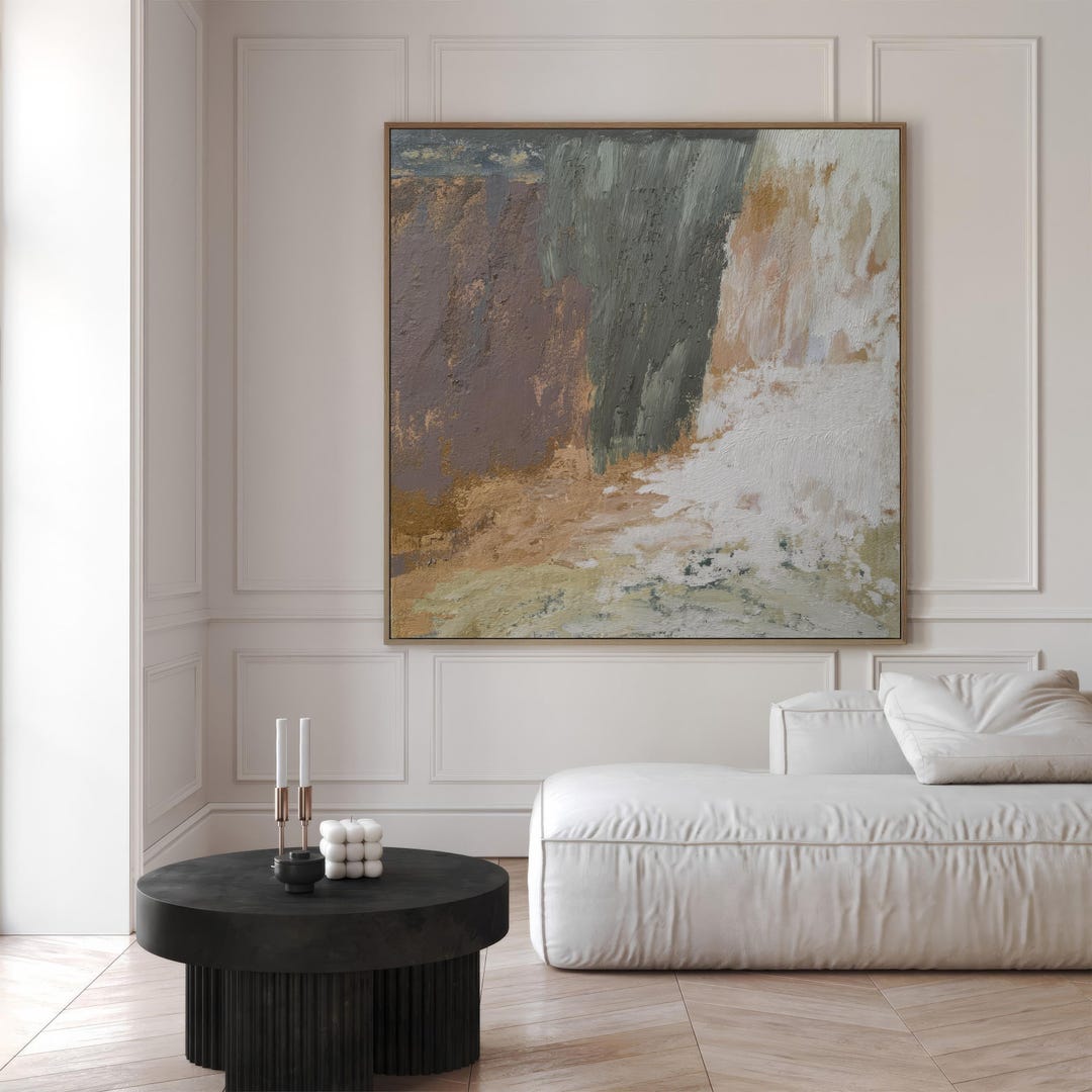 Neutral Green Abstract Art Print | Square Acrylic Painting | Modern ...
