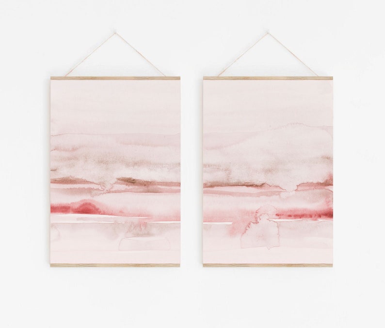 Blush Pink Painting Set of 2 Abstract Watercolor Print Etsy