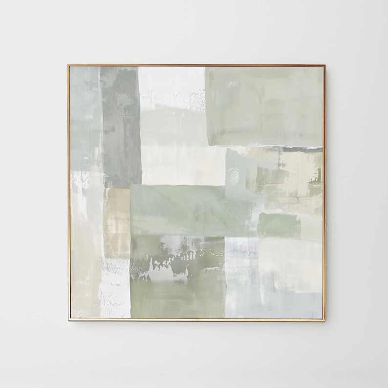 Neutral Sage Green Abstract Art Print | Square Acrylic Painting ...
