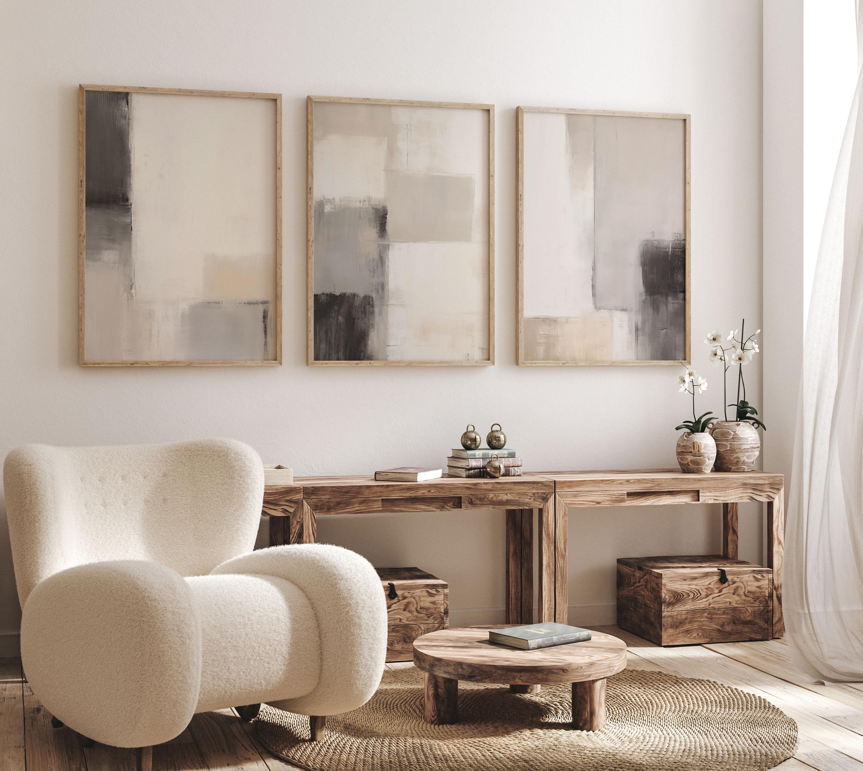 Abstract Beige Art Print Set of 3 | Acrylic Painting | Modern ...