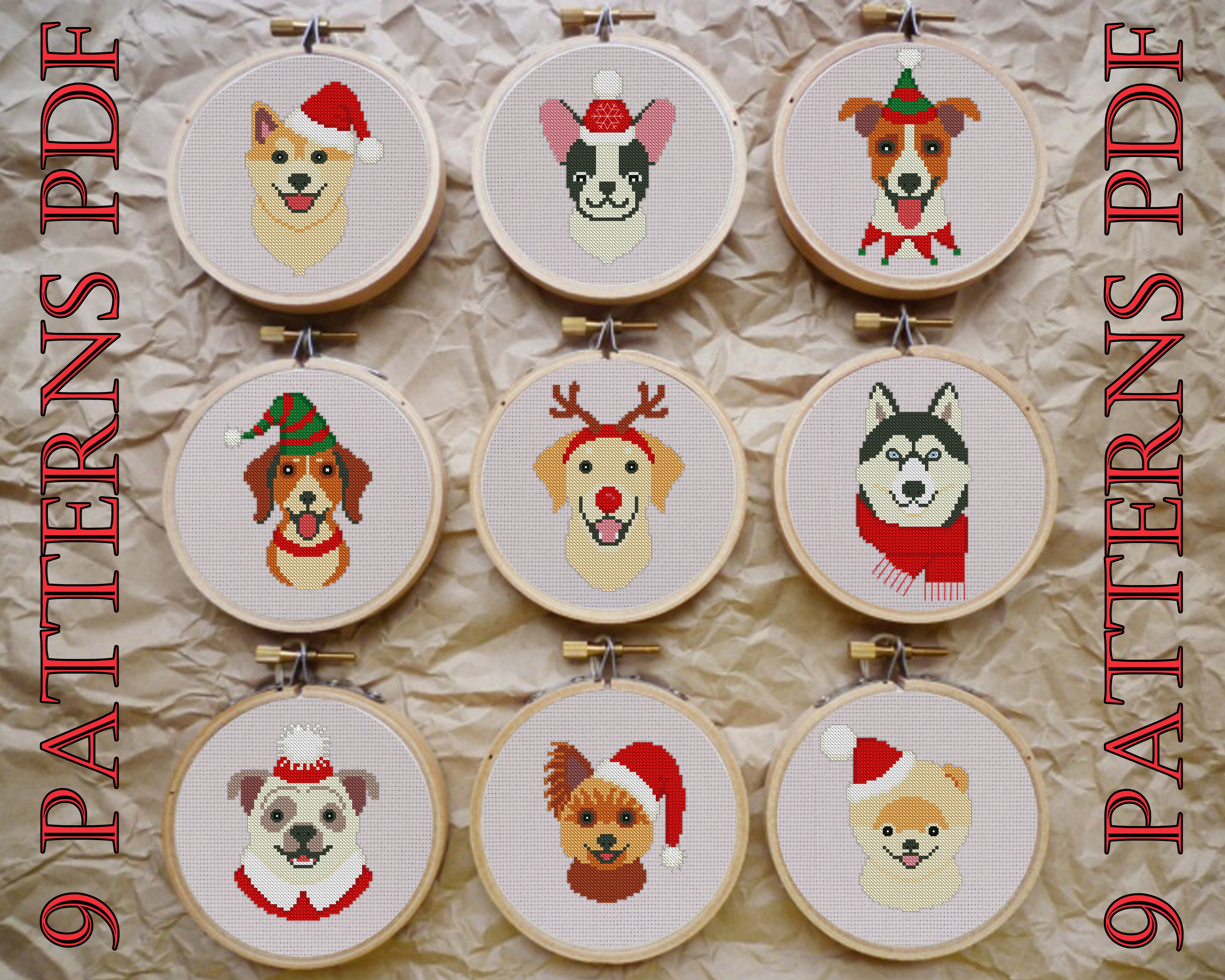 Cross Stitch Pattern dogs pattern set Merry Christmas Etsy