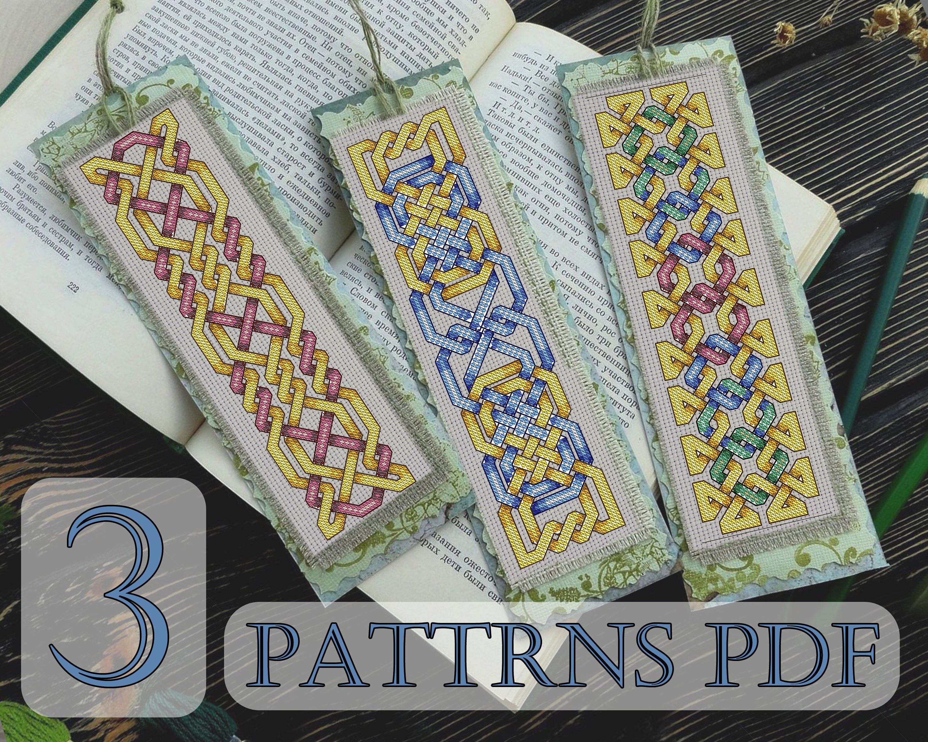 Bookmarks Cross Stitch Pattern golden celtic knot Cross Etsy