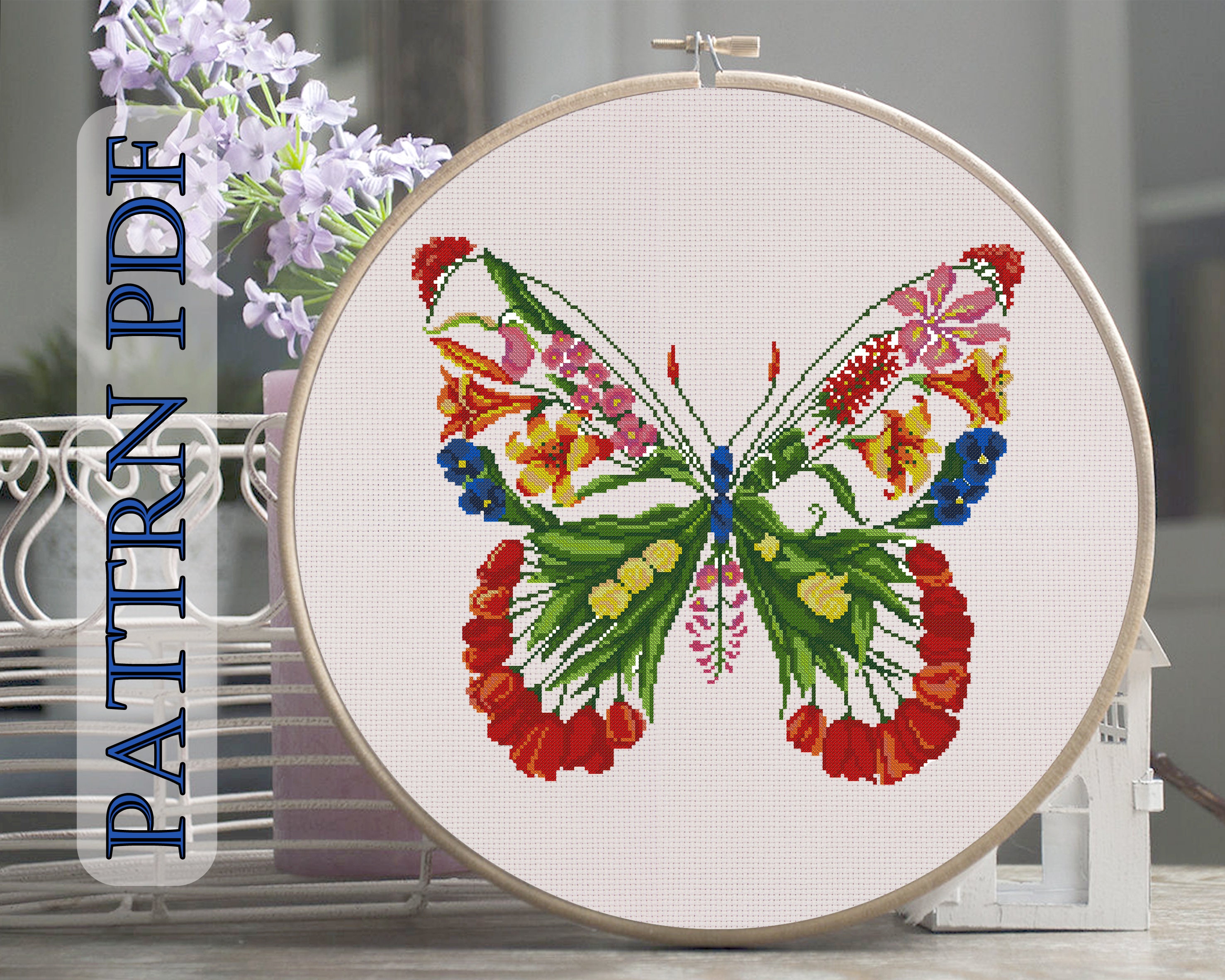 Butterfly Cross Stitch Pattern Butterflies Cross Stitch Pattern Spring X Stitch Flowers PDF Pattern