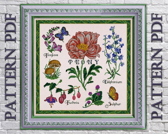 Peony Garden Cross Stitch Pattern The