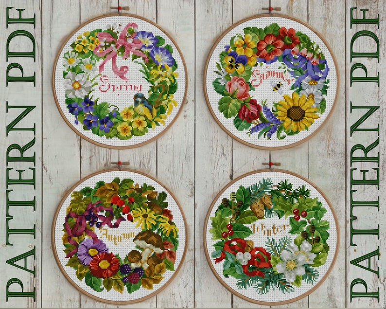 Cross Stitch Pattern PDF Seasons Wreaths 4 Seasons Summer | Etsy