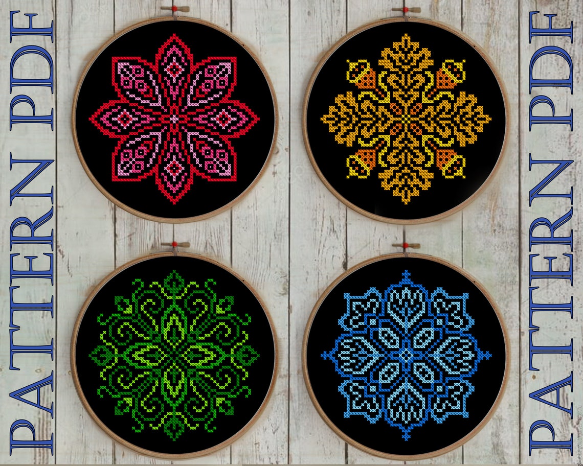 Mandala Cross Stitch pattern PDF mandala 4 seasons modern | Etsy