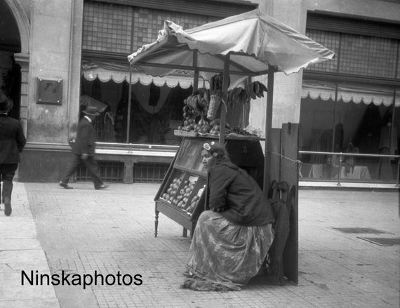 Woman with Fruit Stall, Lima, Peru, 1920s antique photo reprint, Street Photography, Available Framed
