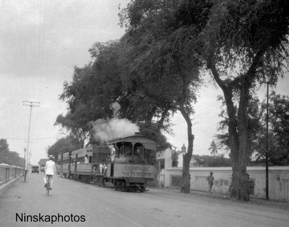 Steam Tram in Batavia Jakarta - Java, Indonesia - 1925 - Fine Art Antique Photo Print - BNW - Vintage Photo - 3277
