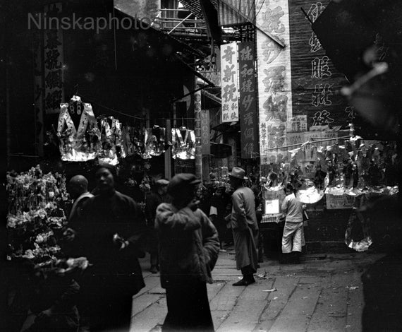 Street Scene, Canton, China, February 1926 by James Dearden Holmes, 1920s antique photo reprint, Guangzhou