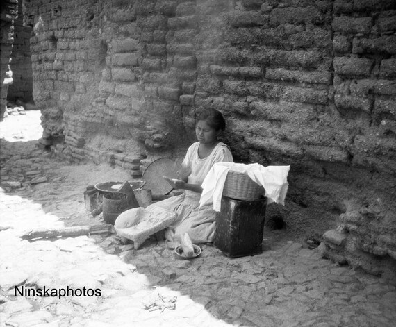 Woman Making Tortillas in Tlaquepaque, Guadalajara, Mexico 1927 - Fine Art Antique Photo Print - Vintage Photo - 7626