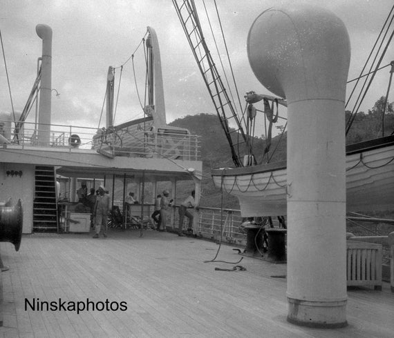Ship Deck Scene, S.S. Orbita - Panama Canal, Panama 1927 - Fine Art Antique Photo Print - Vintage Photo - BNW