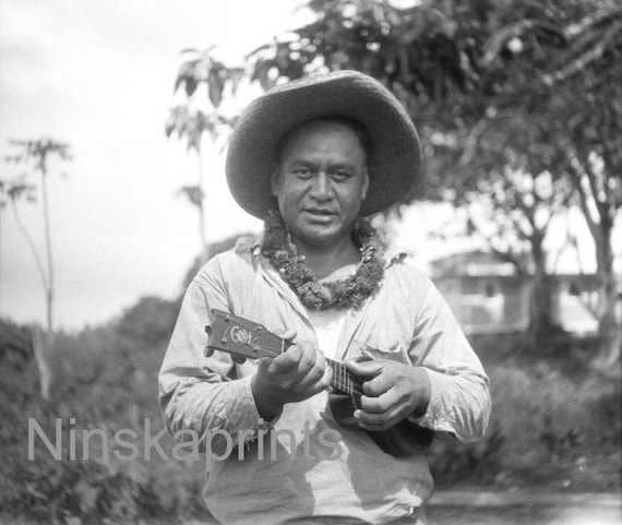 Ukulele Player, Keaukaha, Hilo, Hawaii, United States, 1920s antique photo reprint