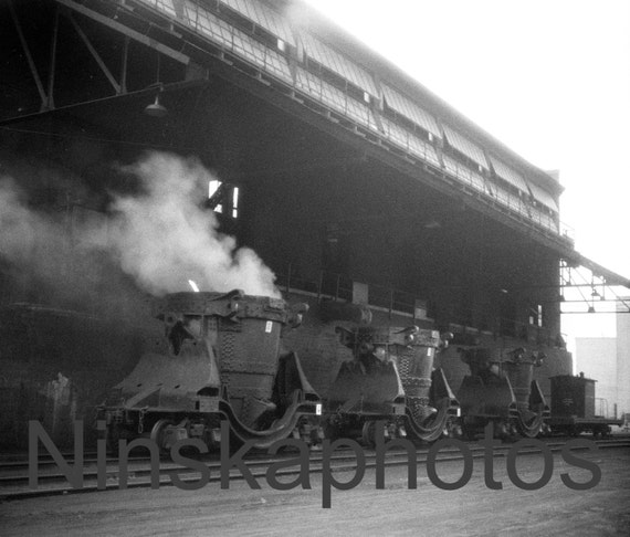 Fordson Plant - Ovens pushing coke into trucks, Ford Factory, Highland Park, Detroit, Michigan, United States, 1920s antique photo reprint