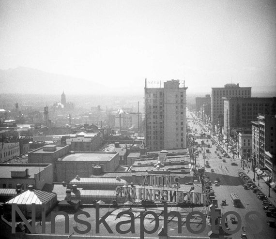 Salt Lake City Birds Eye view showing Zion's Savings Bank, Salt Lake City, Utah, United States, 1920s antique photo reprint