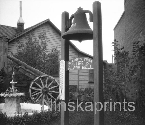 Calgary's First Fire Alarm Bell, Calgary, Canada, 1920s antique photo reprint