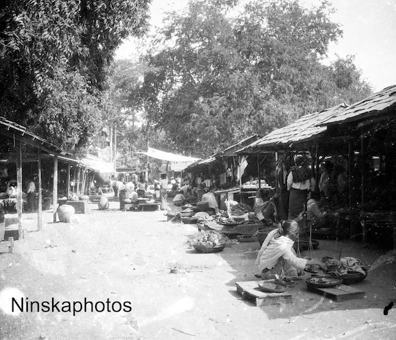 Village Market in Nyaung-U Burma, Myanmar Vintage Photo Reproduction by James Dearden Holmes - Historical Photo
