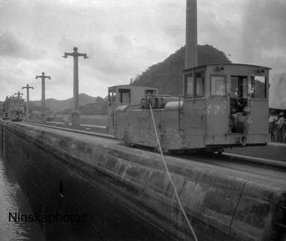 Panama Canal - Locomotive on the Lock - Trip on the S.S. Orbita - Panama 1927 - Fine Art Antique Photo Print - Vintage Photo - BNW