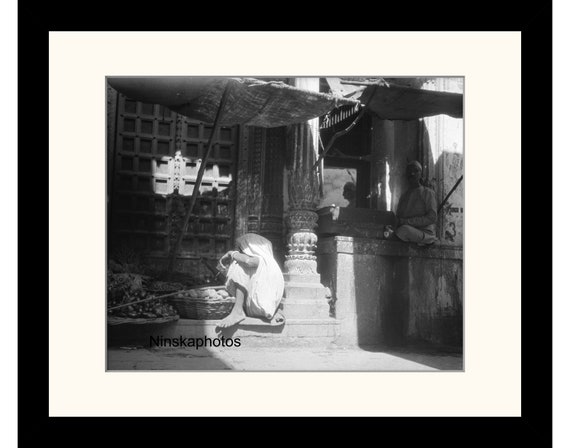 Vegetable Market Seller in Benares, Varanasi, India Vintage Photo Reproduction by James Dearden Holmes - Historical Photography