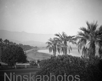 1920s Santa Barbara Promenade & Beach, California, United States, 1920s antique photo reprint, black and white photo, Street Scene, CA