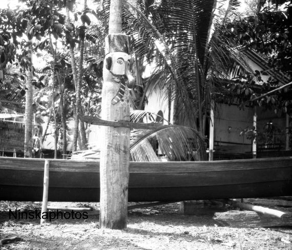 Wooden Idol near Festival Ground in Mandomai - Kalimantan - Borneo - Indonesia - 1925 - Fine Art Antique Photo Print - Vintage Photo - 2998