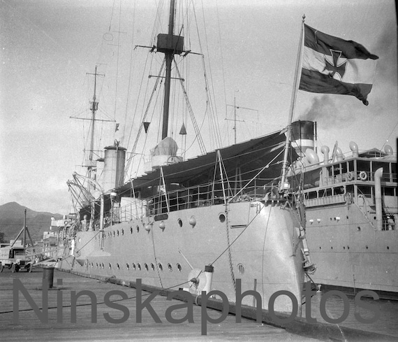 German Cruiser 'Hamburg' Ship, Stern View, Honolulu, Hawaii, United States, 1920s antique photo reprint - Wall Decor - Maritime Decor