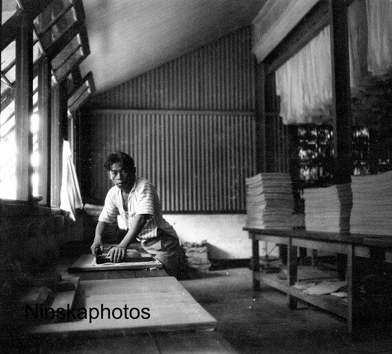 Rubber Plantation in Sumatra - Man cutting rubber, Indonesia - 1925 - Fine Art Antique Photo Print - Vintage Photo - 3627