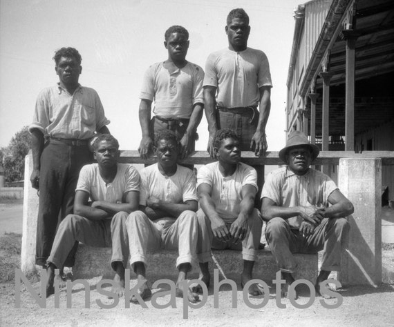 Group of young men, Thursday Island, Australia by J. Dearden Holmes, 1920s antique photo reprint, TI, Queensland, Waiben
