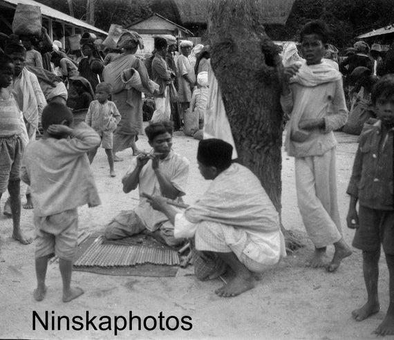 Balige Market - Man selling Bamboo Flutes - Sumatra, Indonesia - 1925 - Fine Art Antique Photo Print - Vintage Photo